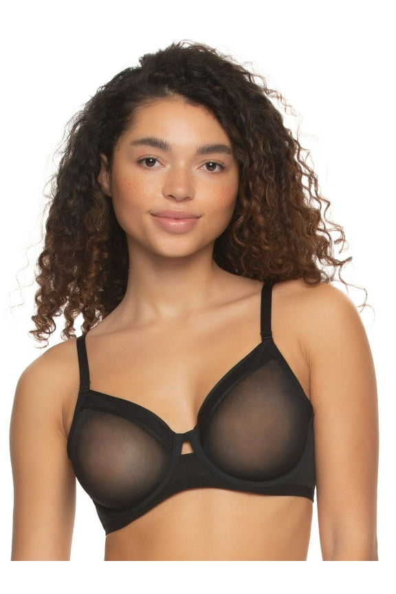 Ethereal Sheer Mesh Unlined Underwire Bra (Black, 40D)