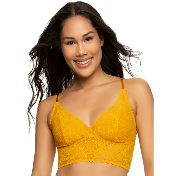 Felina Finesse Cami Bralette - Stretchy Lace Bralettes For Women - Sexy and Comfortable (Golden Yellow, 1X-2X)