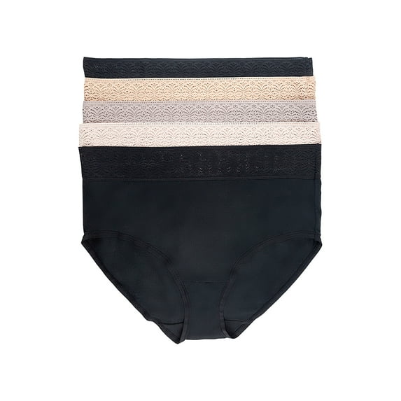 Felina | High Waisted Modal Stretch Brief | Lace Trim | 5-Pack | Full Coverage