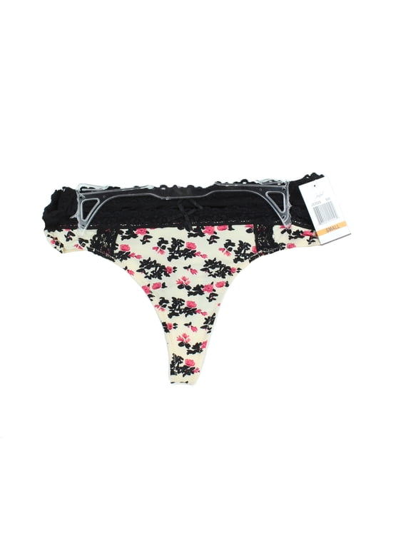 Felina Jezebel Womens 2 Pack Alessandra Lace Trim Thong, Wildflowers / Black (Medium)