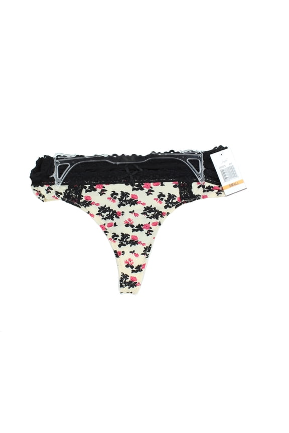 Felina Jezebel Womens 2 Pack Alessandra Lace Trim Thong, Wildflowers / Black (Medium)
