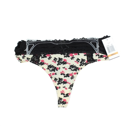 Felina Jezebel Womens 2 Pack Alessandra Lace Trim Thong, Wildflowers / Black (Small)