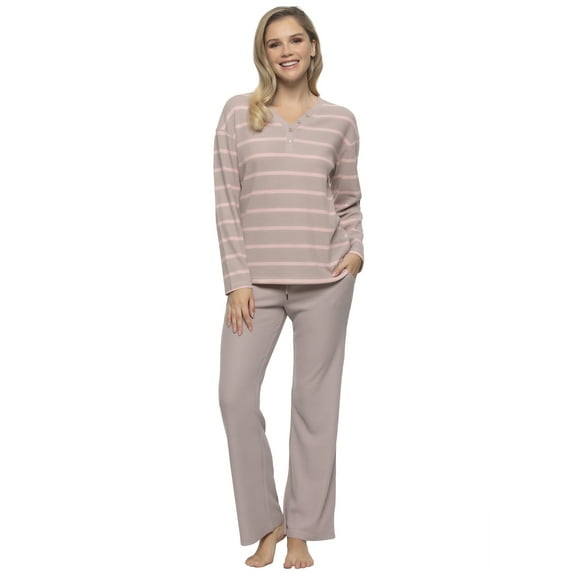 Felina - Jolie 2-Piece Henley Lounge Set - Relaxed Fit Knit Top & Pants with Pockets Loungewear (Purple Dove, X-Large)