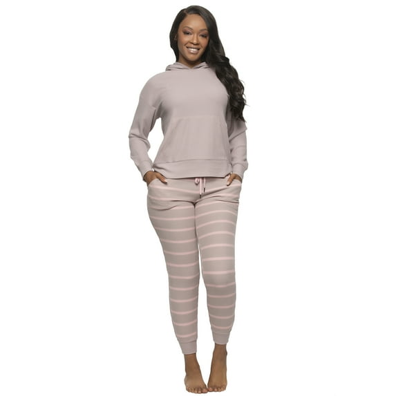 Felina Jolie 2-Piece Hoodie & Jogger Lounge Set - Waffle Knit Fabric and Relaxed Fit Loungewear (Purple Dove, 2X)