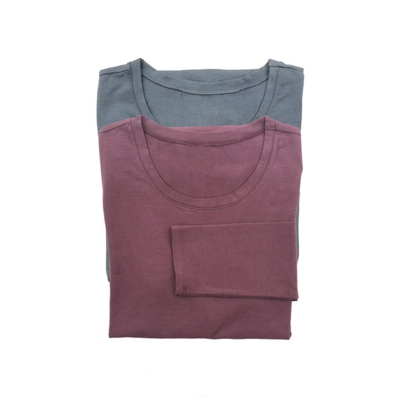 Felina | Key Item Long Sleeve Crew Neck Tee | Cotton & Modal | 2-Pack (Flint Stone Plum Wine, Medium)