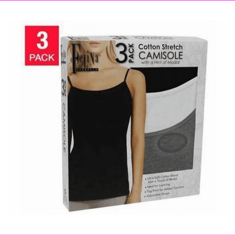 Felina Ladies' Cotton Stretch 3-pack Camisole M/Black/ White