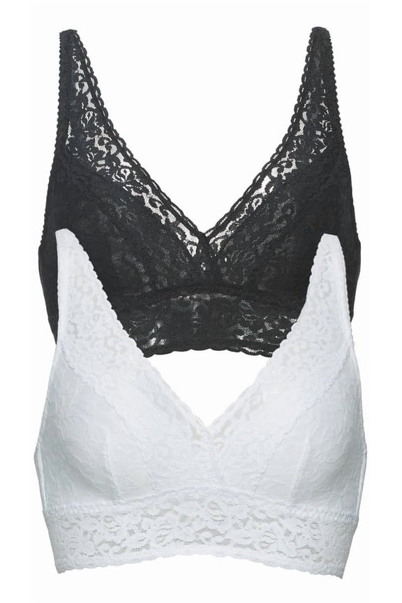 Womens 2 Pack Lightweight Signature Stretch Lace Bralette US, Alpha, Large, Regular, Regular, Black/White