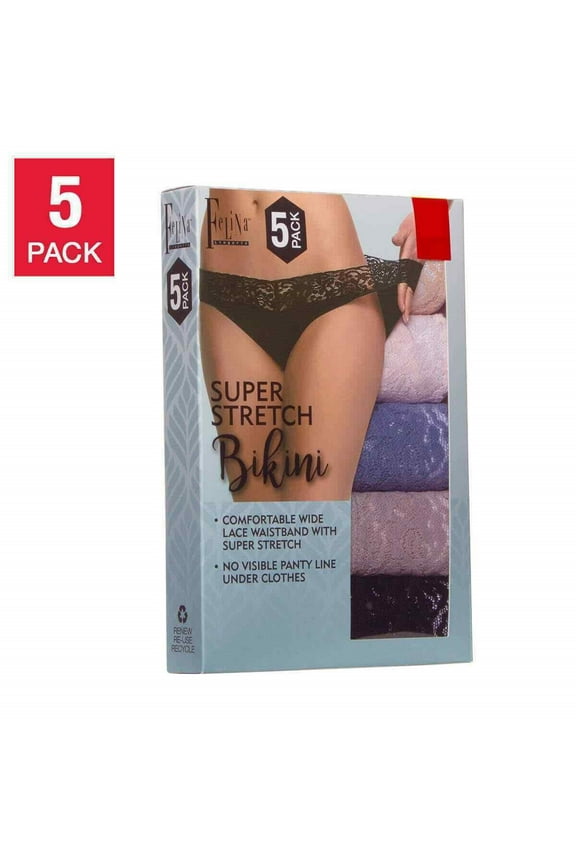 Ladies' Super Stretch Lace Bikini Panties 5 Pack, Multicolor L/XL - NEW