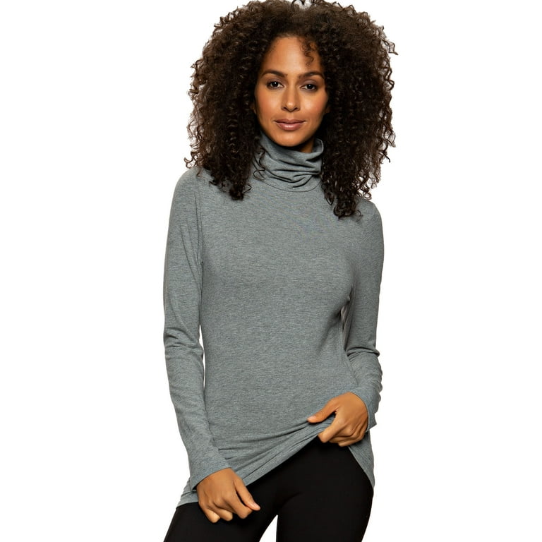 Felina Long Sleeve Cotton Modal Turtleneck Base Layer Medium Heather Gray Large