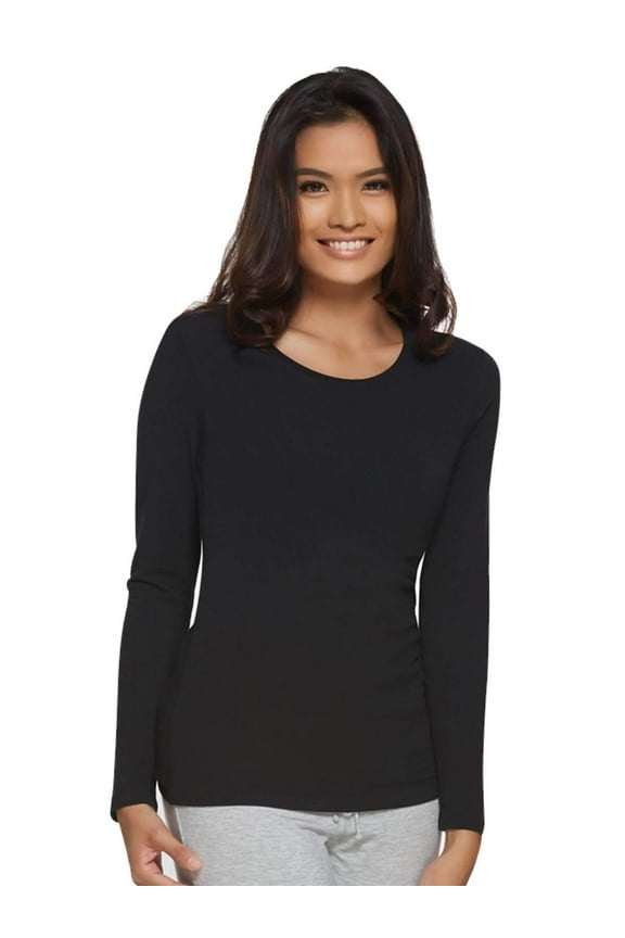 | Long Sleeve Crew Neck Shirt | Cotton & Modal (Black, X-Large)