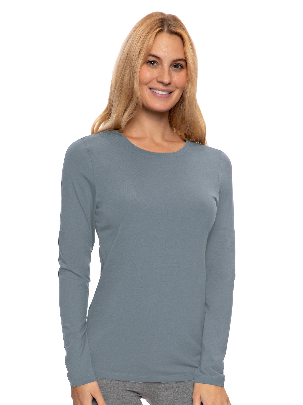 Felina | Long Sleeve Crew Cotton & Large) Heather Neck Modal Grey, Shirt | (Medium