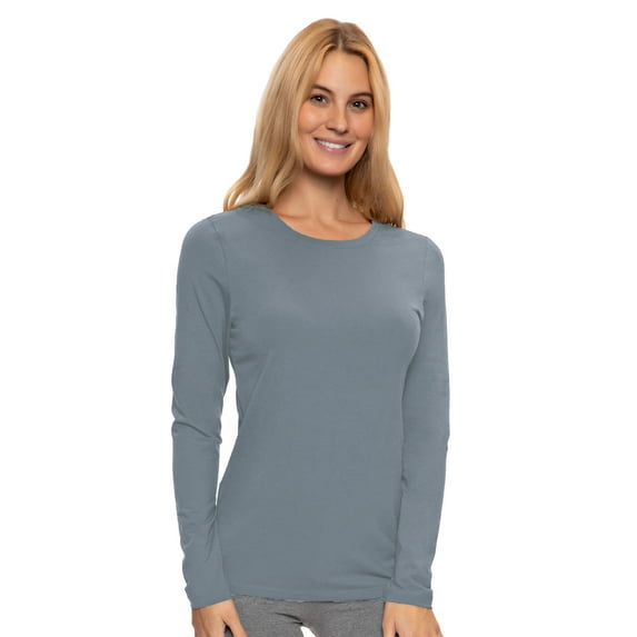Felina | Long Sleeve Crew Neck Shirt | Cotton & Modal (Flint Stone, X-Large)