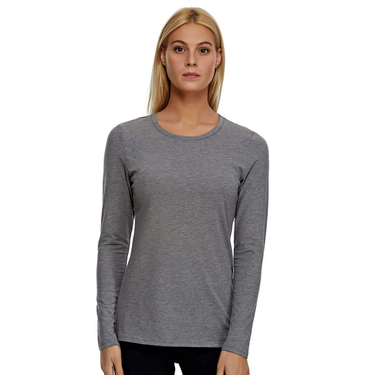 Felina | Long Sleeve Cotton Grey, & Shirt Large) | Neck (Medium Heather Modal Crew