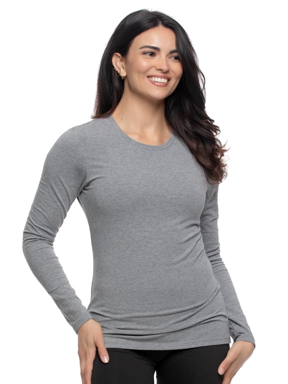 | Long Sleeve Crew Neck Shirt | Cotton Stretch & Modal (Medium Heather Grey, Small)