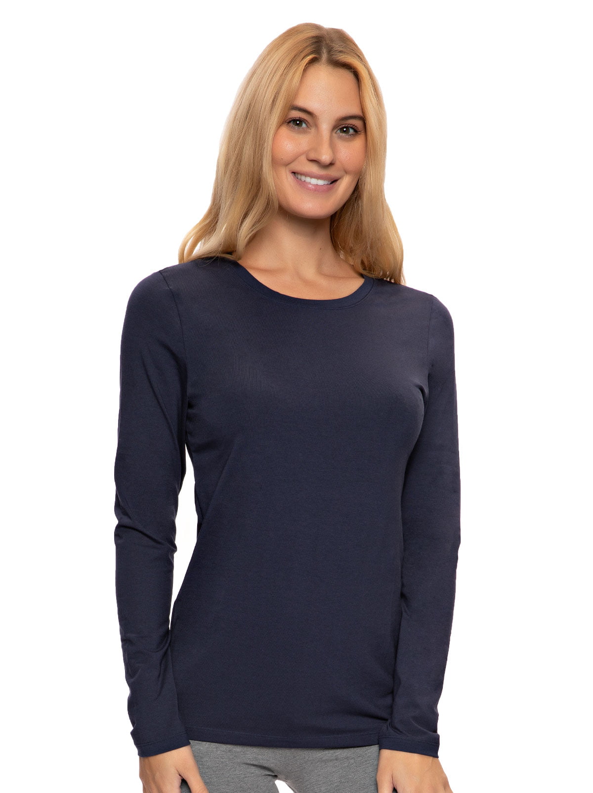 | & Felina Sleeve Heather Large) Modal Long Cotton Neck Crew Grey, (Medium | Shirt