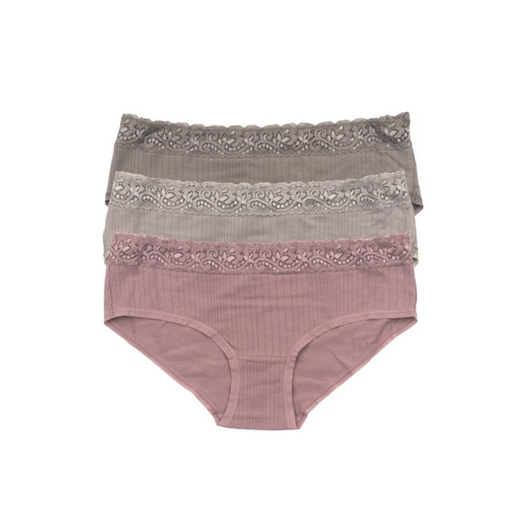 Felina | Low Rise Micro Modal Hipster | Panty | 3-Pack | Lace (Misty Mauves, Large)