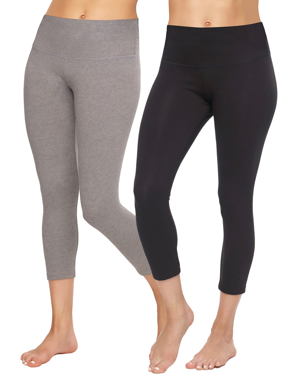 Felina Lurra Cotton Span Capri Leggings 2Pack (Black Grey Heather