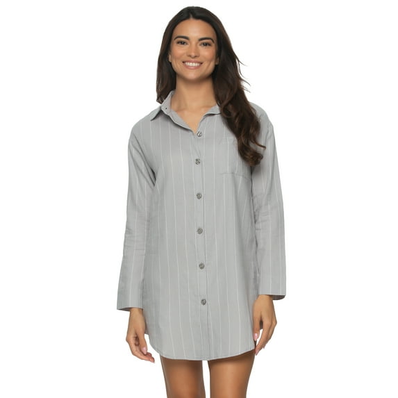 Felina - Mirielle Sleepshirt - Oversized Button-Down Sleepwear, Cotton Poplin Comfort (Steel Mist, Small)