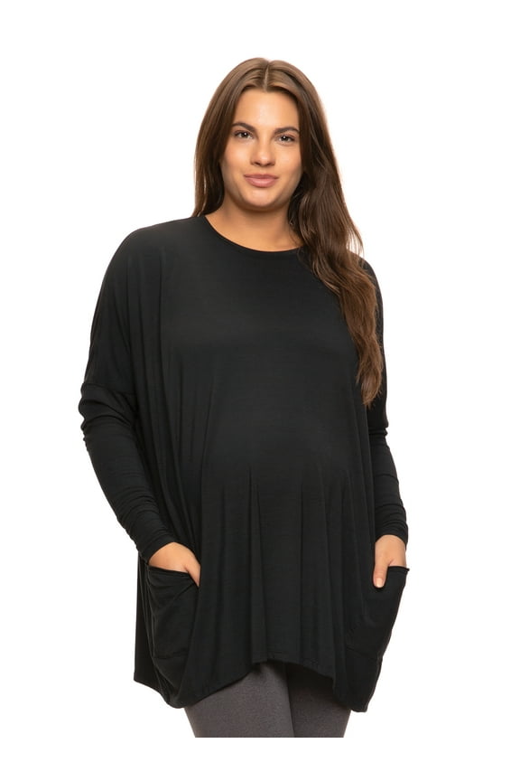 | Modal Span Side Drape Maternity L/S Top (Black, Medium)