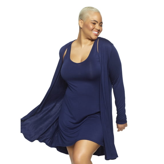 Felina Modal Tank Chemise And Wrap - Women’s Loungewear, Posh Pajama Sets For Women - Lounge Set (Navy Blue, Small)