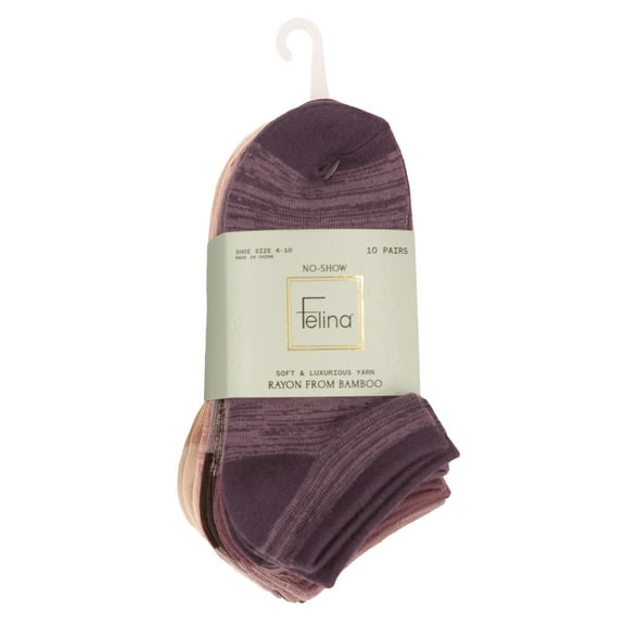 Felina | No-Show Bamboo Women's Socks | 10-Pack (Vineyard Hues, One Size)