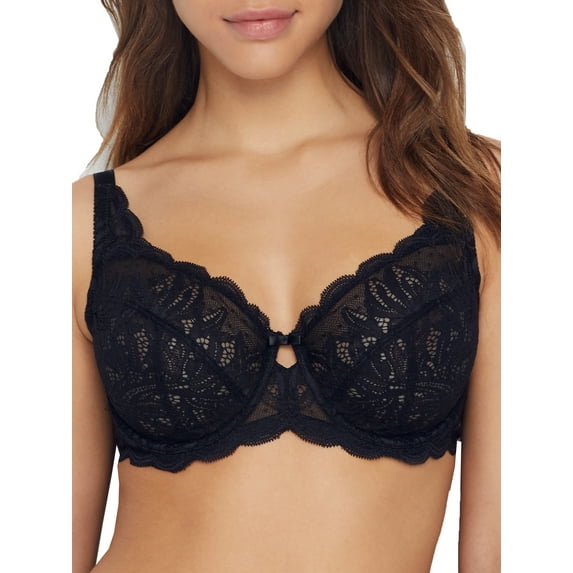 Felina - Paramour Peridot Lace Full Coverage Unlined Bra for Women (Black, 40D)
