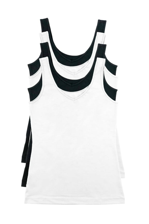 Reversible Cotton Women’s Tank Top | 4-Pack (Black White, Large)