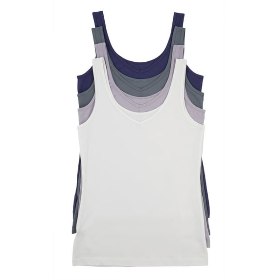 Felina Reversible Cotton Women’s Tank Top | 4-Pack (Moody Blues, Large)