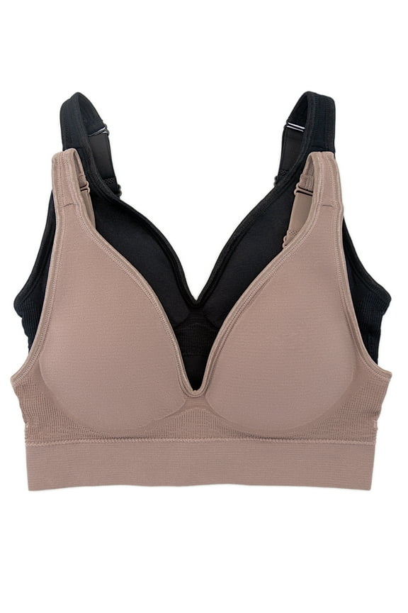 | Seamless Wireless Bra 2 Pack | Removable Pads (Black Rose Tan, X-Large)