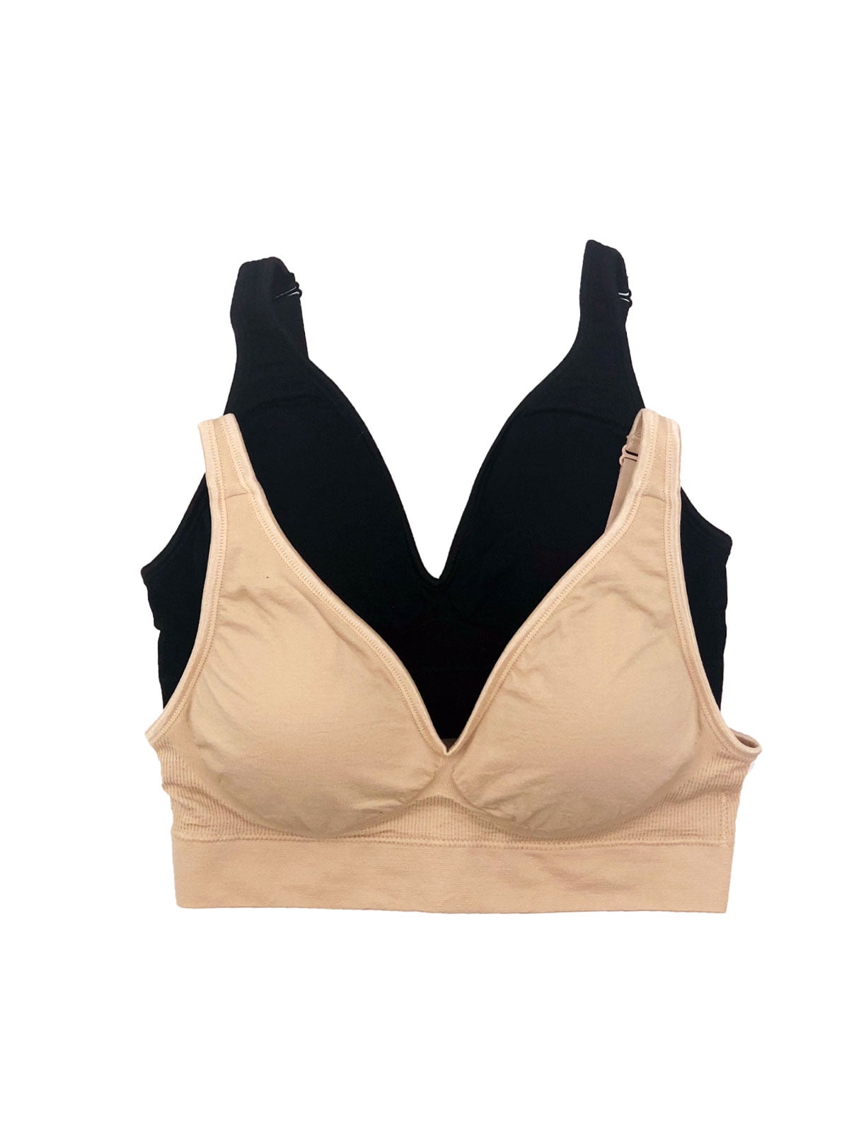 Felina | Seamless Wireless Bra 2 Pack | Removable Pads (Black Warm Neutral, Small)