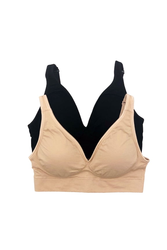 | Seamless Wireless Bra 2 Pack | Removable Pads (Black Warm Neutral, Small)