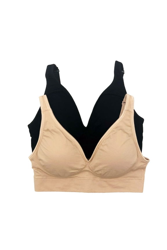 | Seamless Wireless Bra 2 Pack | Removable Pads (Black Warm Neutral, X-Large)
