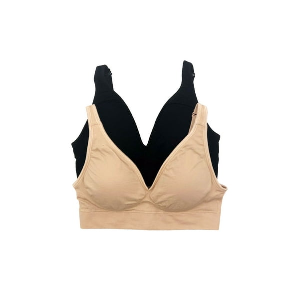 Felina | Seamless Wireless Bra 2 Pack | Removable Pads (Black Warm Neutral, X-Large)