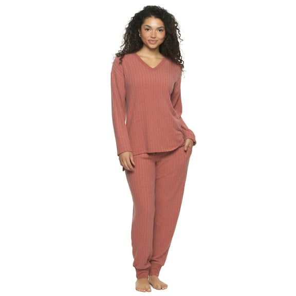 Felina - Serena V-Neck Top & Jogger Lounge Set | 2-Piece Ultra-Soft Knit Top & Pants Loungewear (Marsala, Medium)