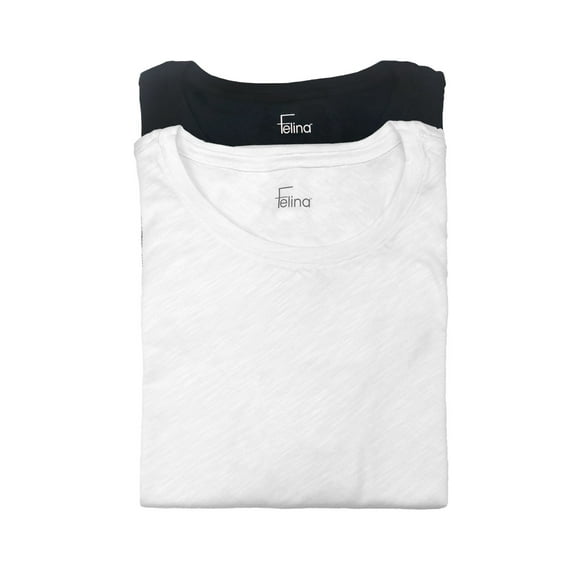 Felina | Slub Jersey Crew Neck T-Shirt | 2-Pack (Medium, Black White)