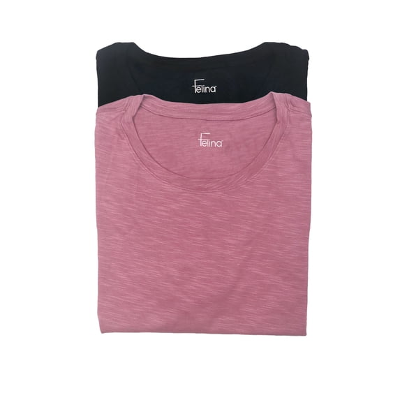 Felina | Slub Jersey Crew Neck T-Shirt | 2-Pack (X-Large, Black Rose)