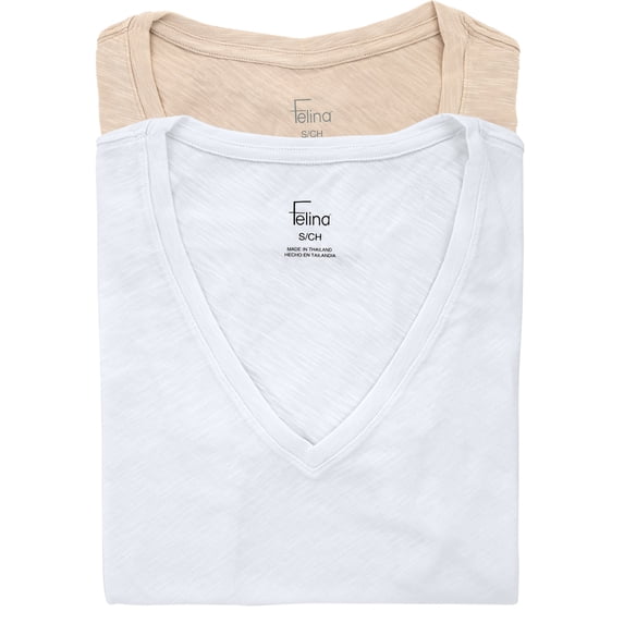 Felina | Slub Jersey V-Neck T-Shirt | Short Sleeve | 2-Pack (Atmosphere White, Medium)