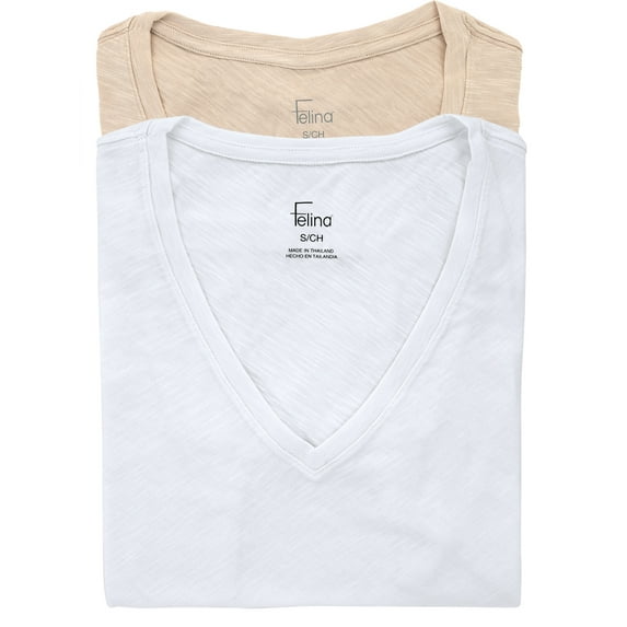 Felina | Slub Jersey V-Neck T-Shirt | Short Sleeve | 2-Pack (Atmosphere White, X-Small)