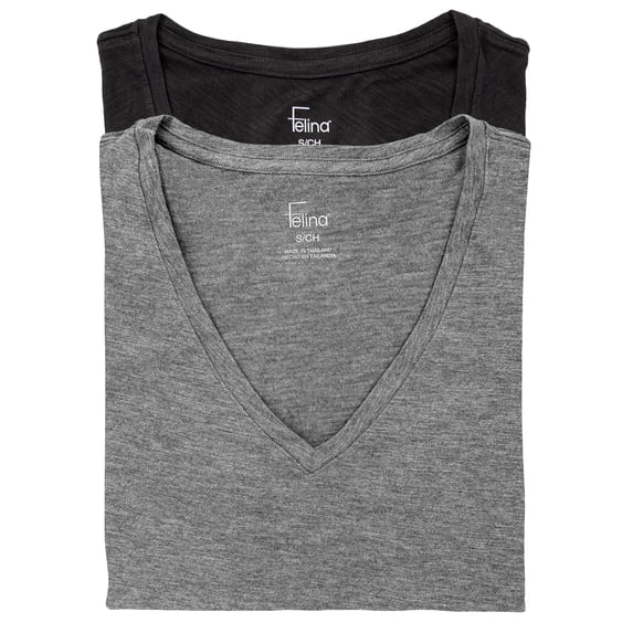 Felina | Slub Jersey V-Neck T-Shirt | Short Sleeve | 2-Pack (Black Gray Heather, X-Large)