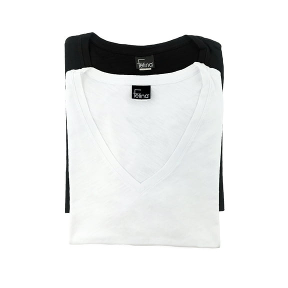 Felina | Slub Jersey V-Neck T-Shirt | Short Sleeve | 2-Pack (Black White, Large)