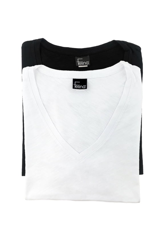 | Slub Jersey V-Neck T-Shirt | Short Sleeve | 2-Pack (Black White, Large)