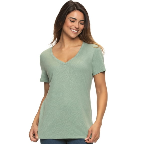 Felina | Slub Jersey V-Neck Tee | Short Sleeve T-Shirt (Lily Pad, Large)