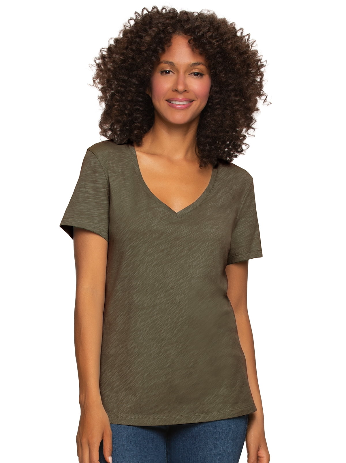 Slub Jersey V-Neck S/S Tee, White