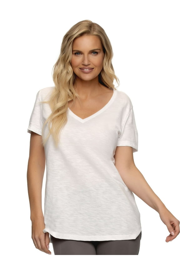 | Slub Jersey V-Neck Tee | Short Sleeve T-Shirt (White, Large)