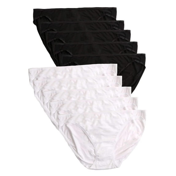 Felina Smooth Low Rise Bikini Panties - Seamless Underwear for Women, Panties for Women (10-Pack) (Black White, Medium)