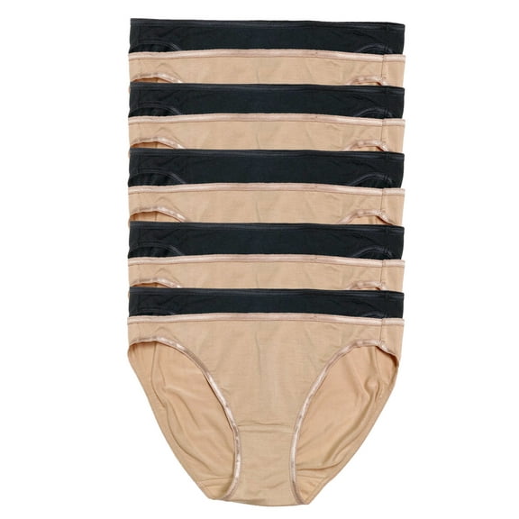 Felina Smooth Low Rise Bikini Panties - Seamless Underwear for Women, Panties for Women (10-Pack) (Neutral Black, Small)