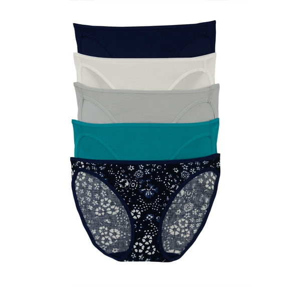 Felina Smooth Low Rise Bikini Panties - Seamless Underwear for Women, Panties for Women (5-Pack) (Bandana Blues, X-Large)