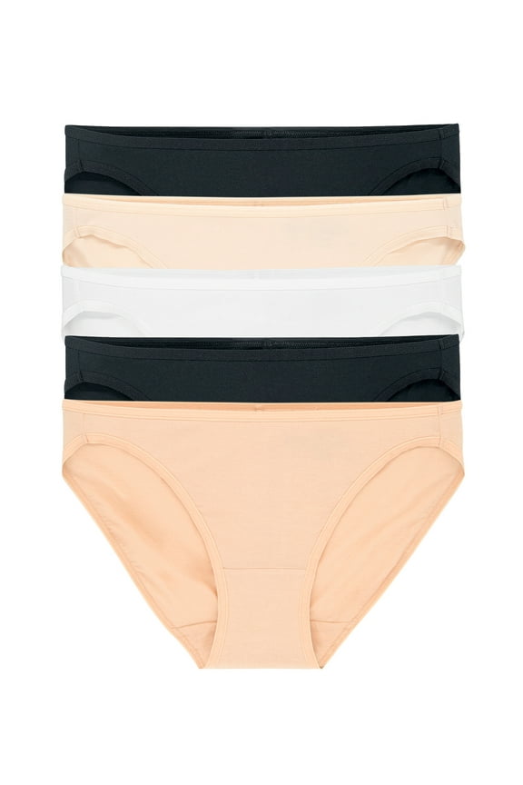 Smooth Low Rise Bikini Panties - Seamless Underwear for Women, Panties for Women (5-Pack) (Black White Bare, Small)