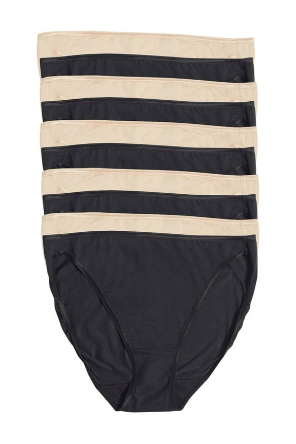 | So Smooth Modal Hi Cut Panty | Hi Leg Opening | 10-Pack (Large, Bare Black)