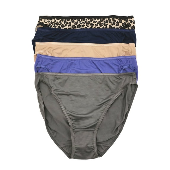 Felina | So Smooth Modal Hi Cut Panty | Hi Leg Opening Panties for Women | 5-Pack (Large, Cool Chic Combo)
